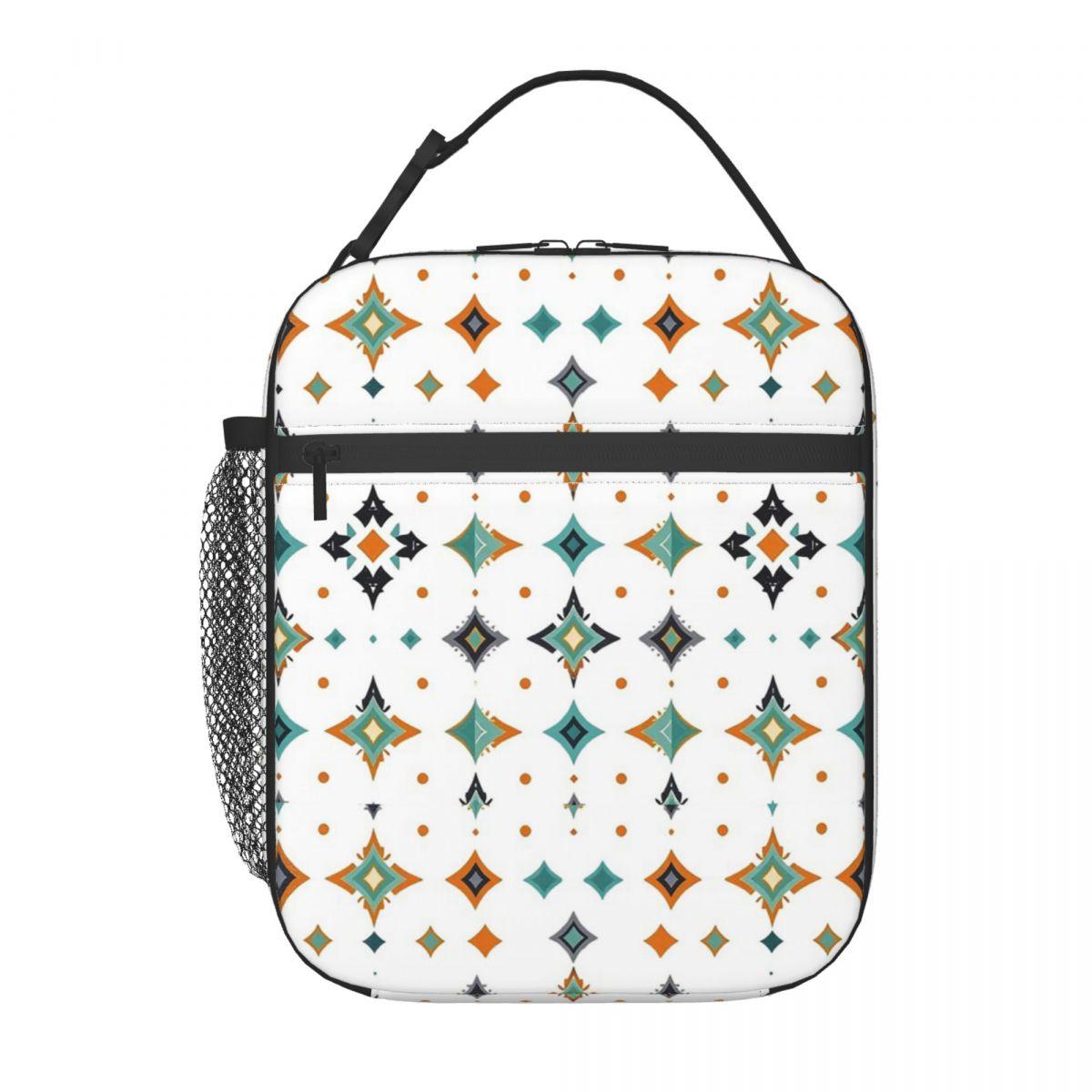 

White Bohemian Ethnic Tribal Print Insulated Lunch Bag for Women Children Leakproof Food Boxes Thermal Lunch Box Tote One Size