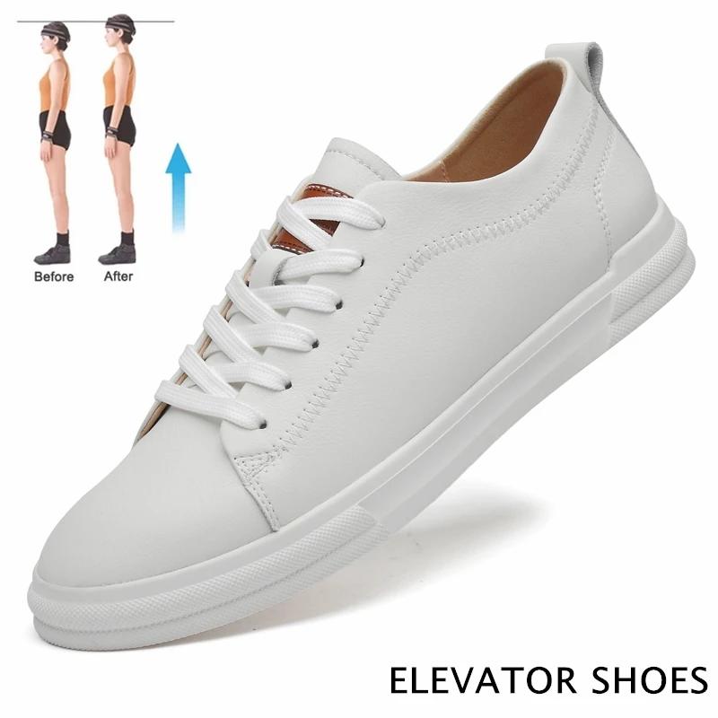 Flache oder 5 cm höhenerhöhende Herrenschuhe Lässige Elevator-Schuhe Herrenmode Lift-Sneakers Sport Echte Lederschuhe Hohe Schuhe