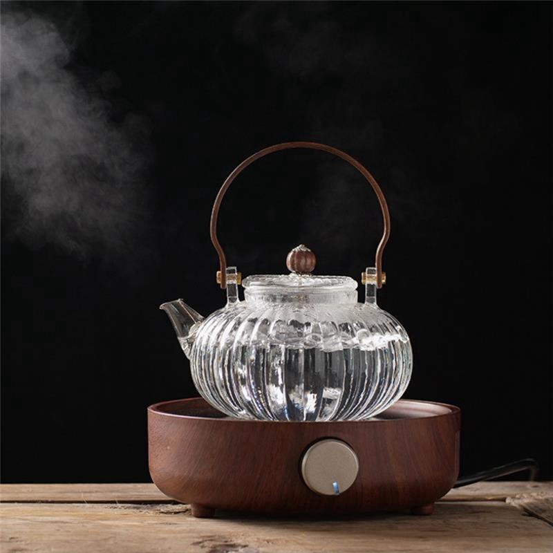 Good-Glass Teapot Wood Handle Teawear High Boron Silicon Transparent Pumpkin Pot Glass Teapot With Filter