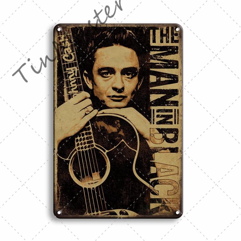 Rock N Roll Metal Poster, Tin Sign, Vintage Johnny Cash, Retro Plaque, Pub, Bar, Man Cave, Home Decoration Plates