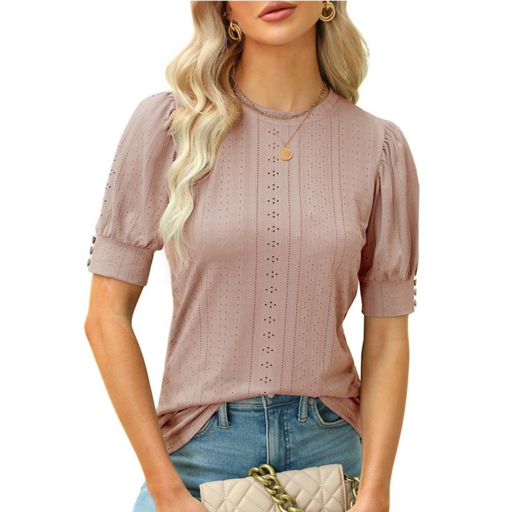 Round Neck Casual Button-down Short-sleeved Top