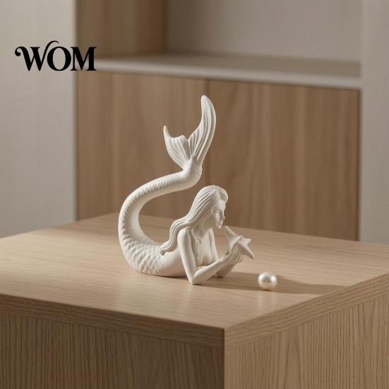 Modern Home Soft Furnishings 3D Printed Mermaid & Starfish Figurine, Exquisite Sculpture, Ocean Small Statue for Bay Window Theme Desktop Ornament