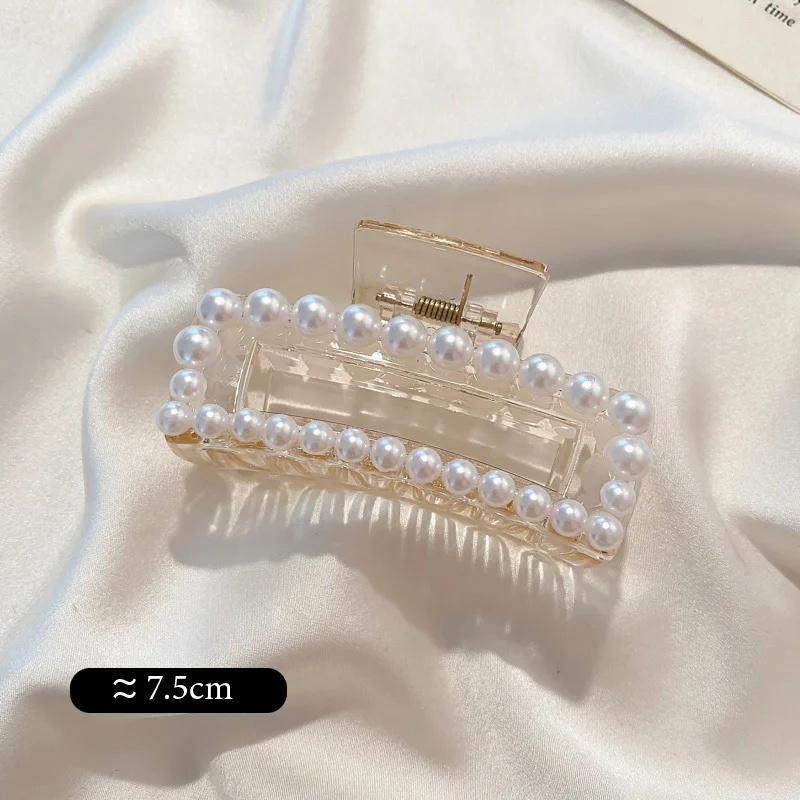 Vintage Pearl Clips Set Large Claw Korean Ponytail Big Barrettes Jaw Hairpins For Women Hair Accessories Hairgrip Gift