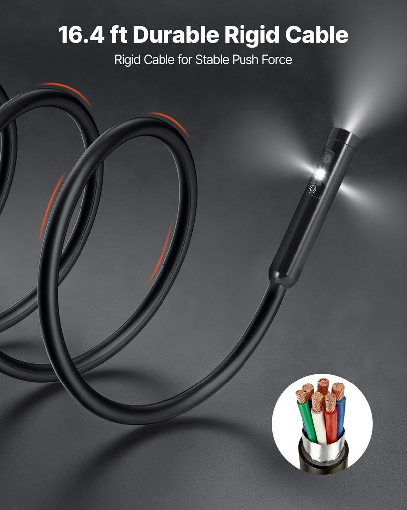VEVOR Triple Lens Endoscope with Light, 4.5" HD IPS Screen Industrial Borescope Camera, 8 + 2 Lights, 8X Zoom