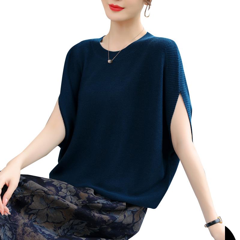 

ZANZEA Женская повседневная блузка с круглым вырезом и коротким рукавом L темно-синий