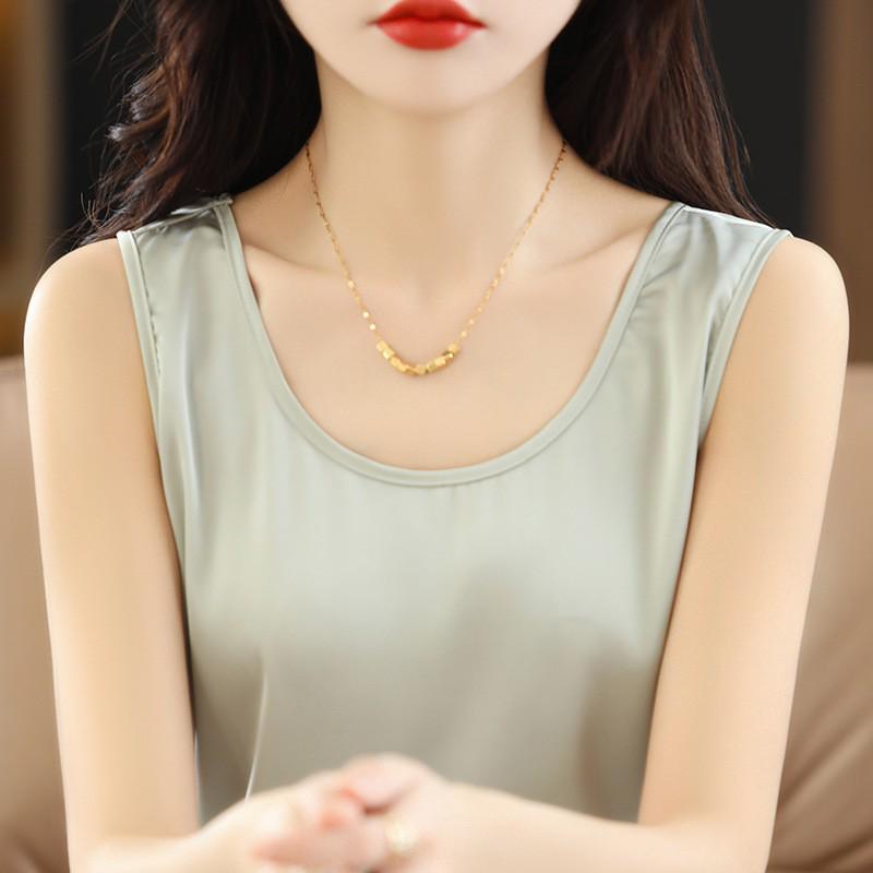 Women's Silk Satin Cami Top - Ice Silk, Mulberry Blend, Loose Fit, White/Black Options