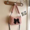 Handheld fluffy women's bag, new autumn and winter plush bag, cute bow small square bag, shoulder messenger bag.