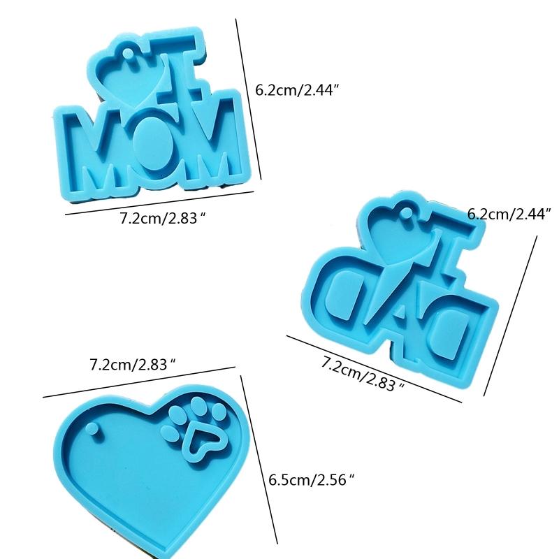 3 Pcs MOM DAD Love Charm Silicone Epoxy Resin Molds DIY Keychain Pendant Jewelry for Mother's Day Father's Day Craft