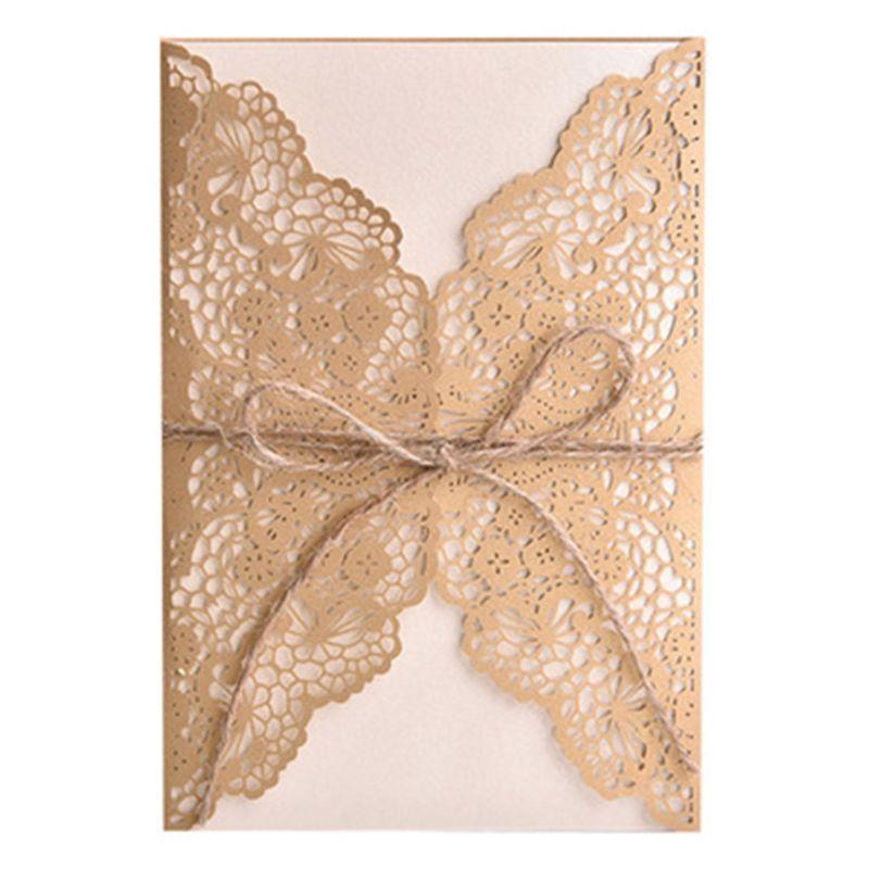 652F 50 Pcs Wedding Invitation Cards Cut Party Invitations with Brown Kraft Card Inserts for Wedding Baby Shower Party