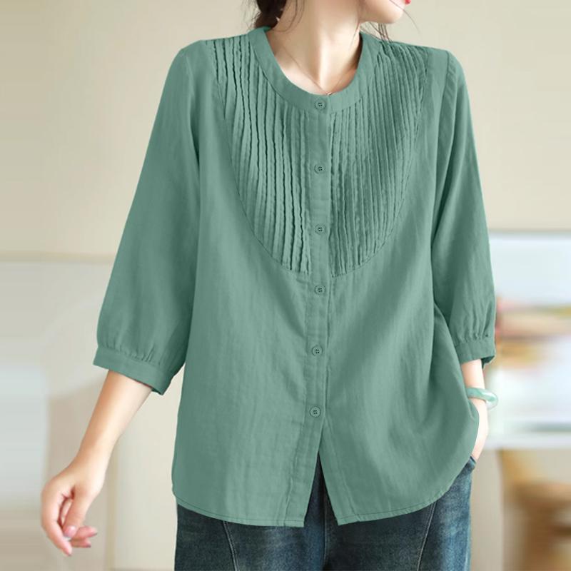 ZANZEA Blusa informal de mujer con cuello redondo, color liso, manga 3/4