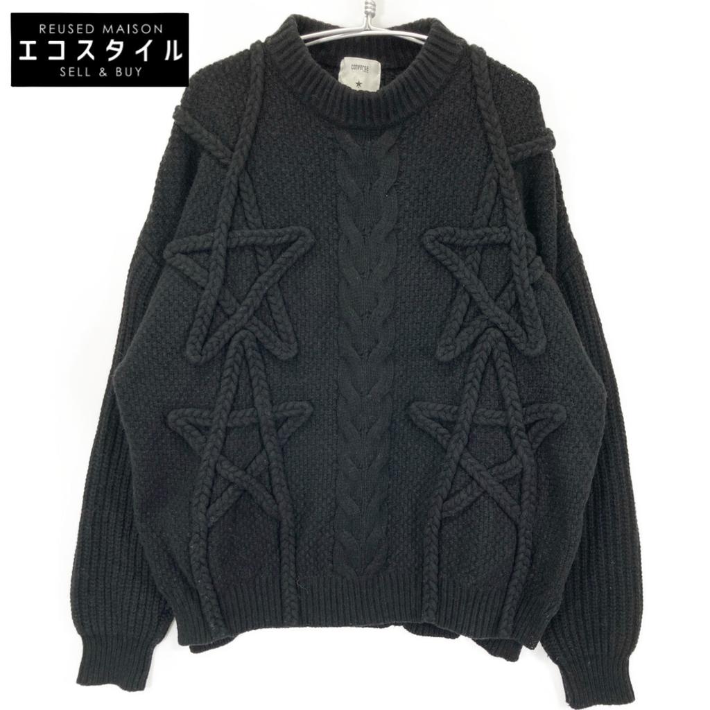 Converse [x CLANE] A2888ZKSW106 Black Lambswool Star Motif 3D Pullover Knit Tops M blackUsed
