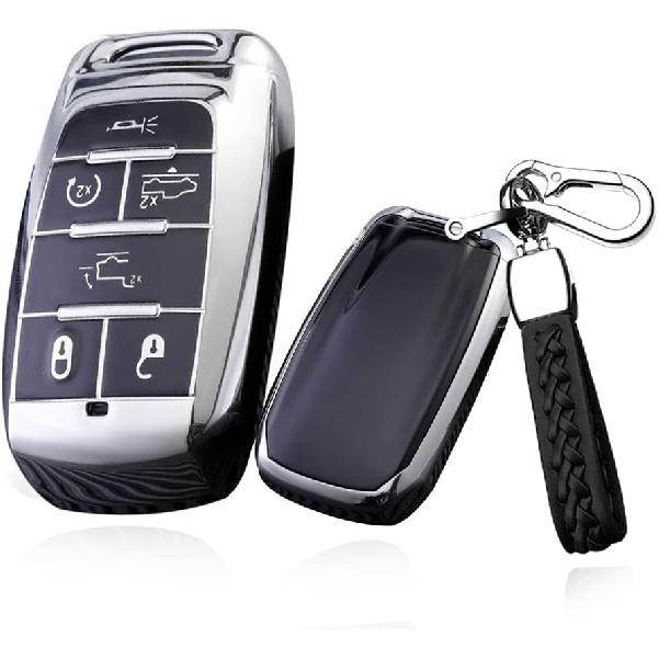 SANRILY Weiche TPU 6-Tasten Schlüsselanhängerhülle für Dodge Ram 1500 2019-2022 Vollschutz Keyless Smart Key Hülle mit Schlüsselring Blau