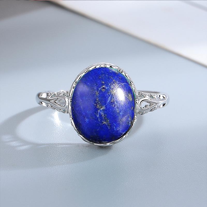 Silver  Ring 10*12MM Round Natural Moonstone Amethyst Agate Stone Vintage Ring For Women Party Gifts