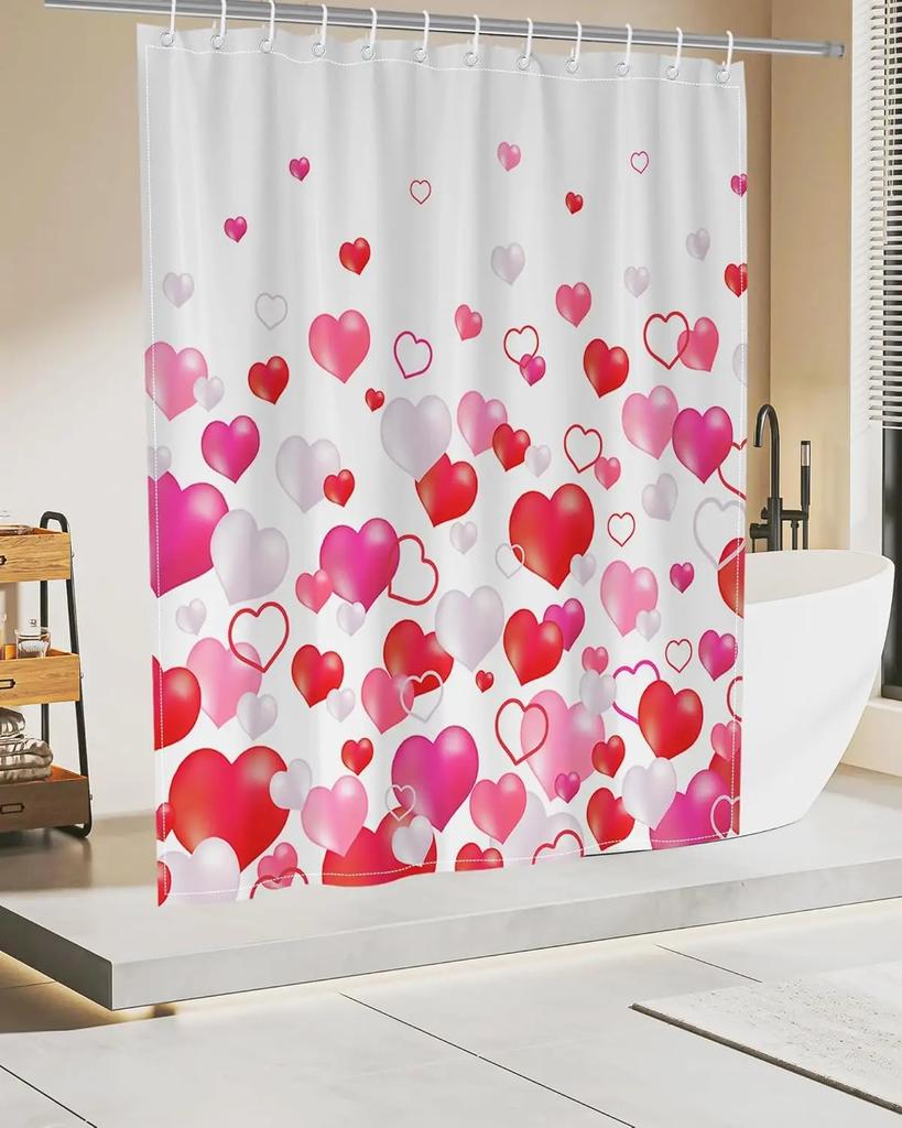 Valentine's Day Shower Curtain Pink Red Love Bathroom Romantic Polyester Waterproof Shower Curtain 180x180cm