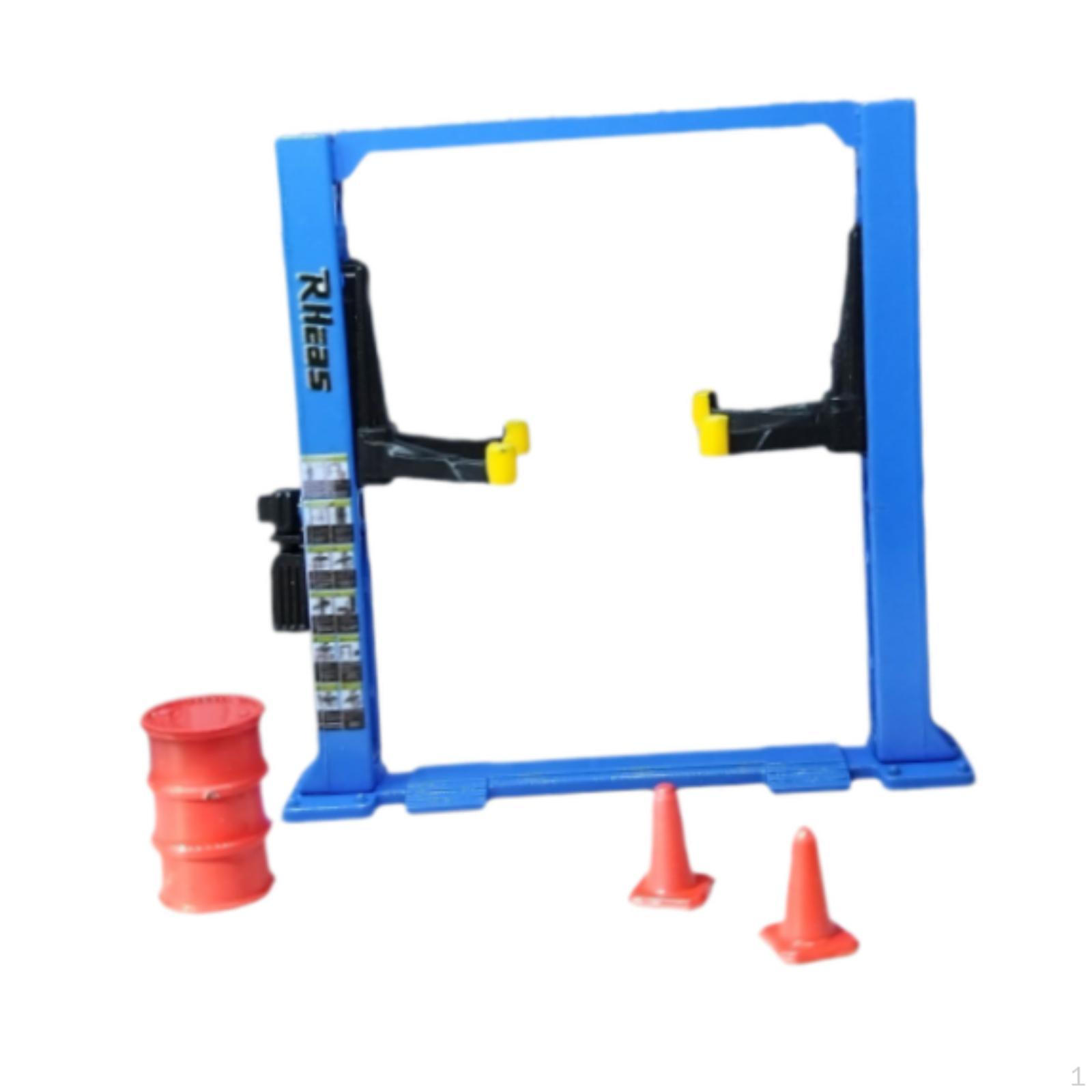 

1/64 Auto Shop Diorama Tools with Oil Drum And Gantry for Workshop Use Blue Car Lift