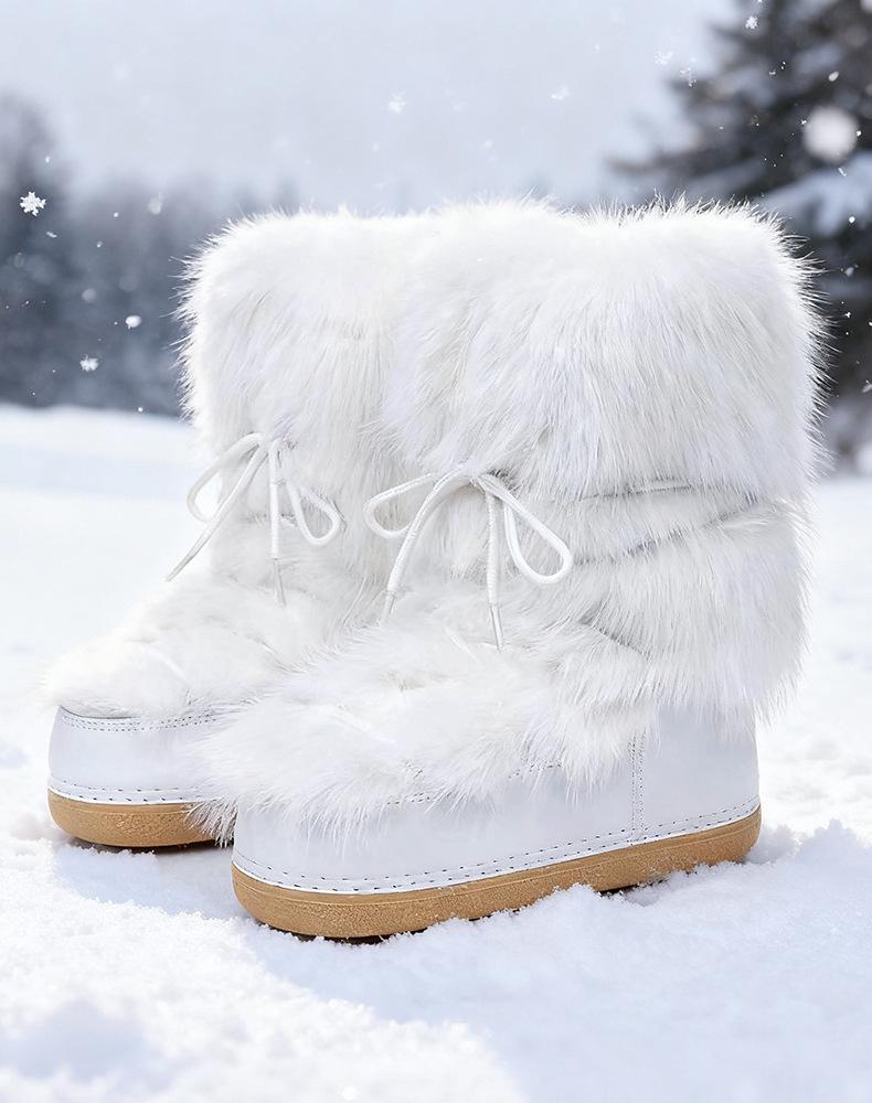Bocanci de zăpadă pentru femei, moi, cu blană completă, îmbunătățiți - Pantofi lună la modă, călduroși
