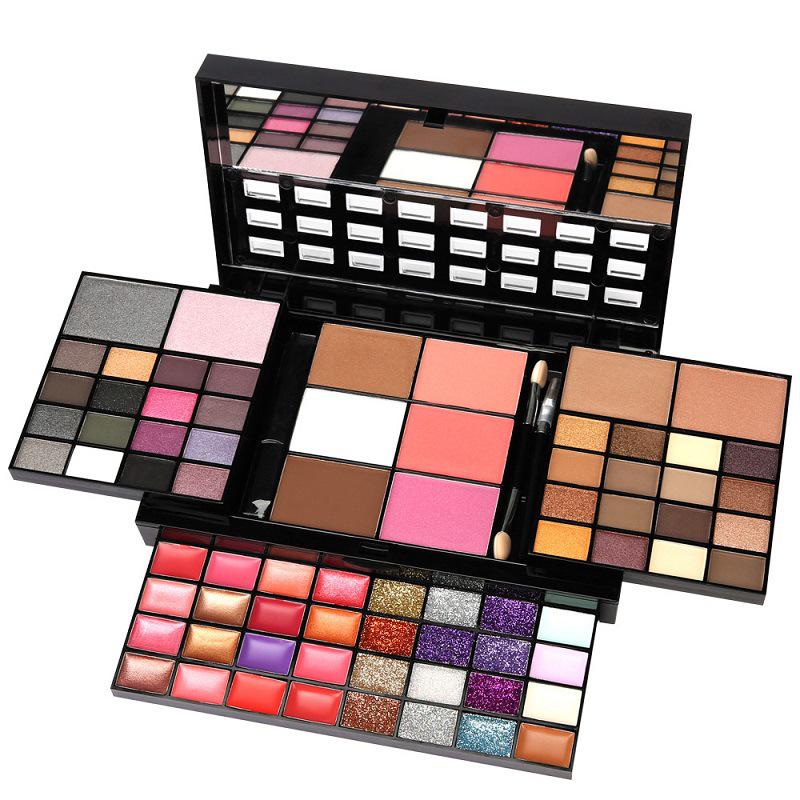 74-Color Eyeshadow, Lip Gloss, Blush & Foundation Cream Glitter Makeup Set