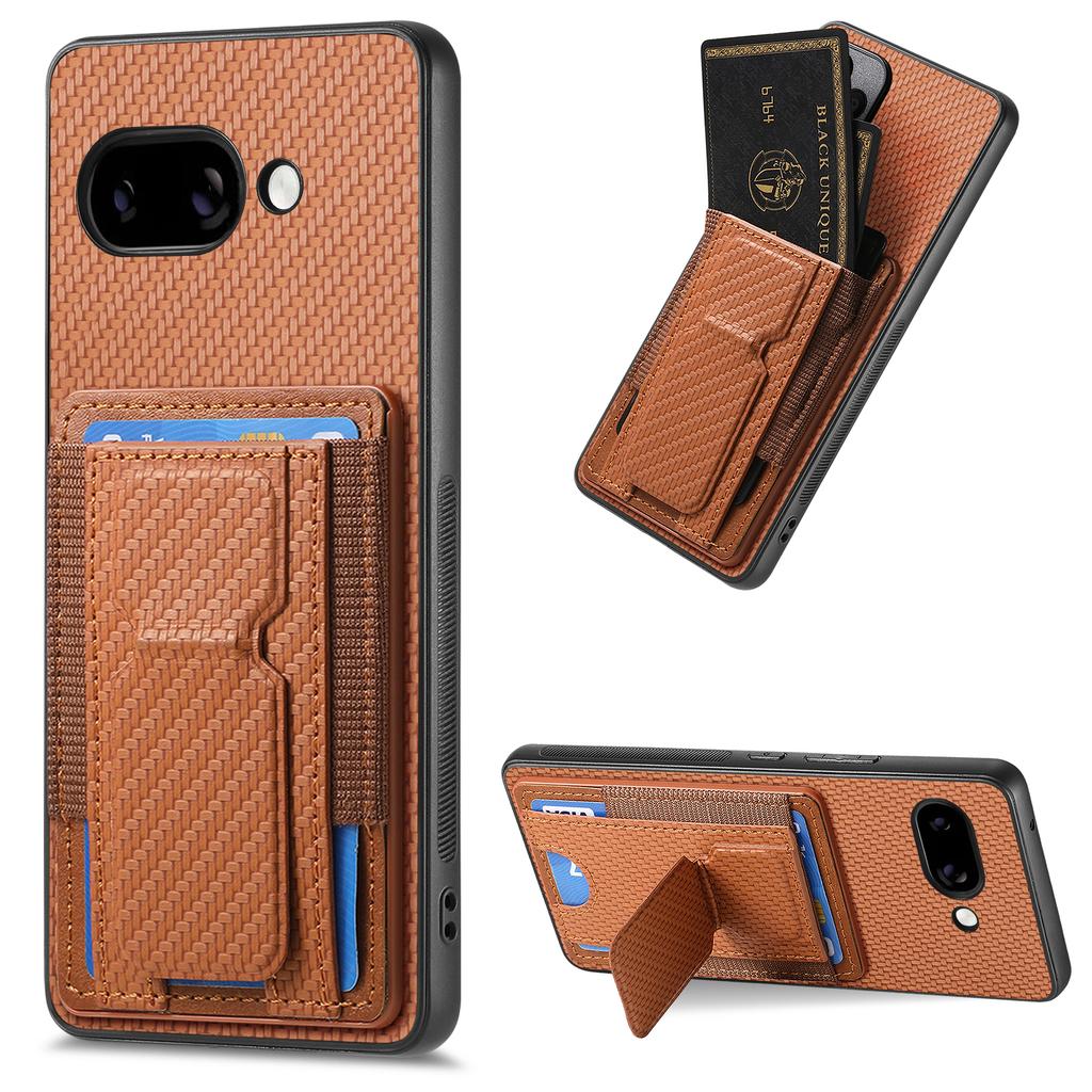 For Google Pixel 9a Case with Card Holder Kickstand Fiber Pattern Leather Back Cover