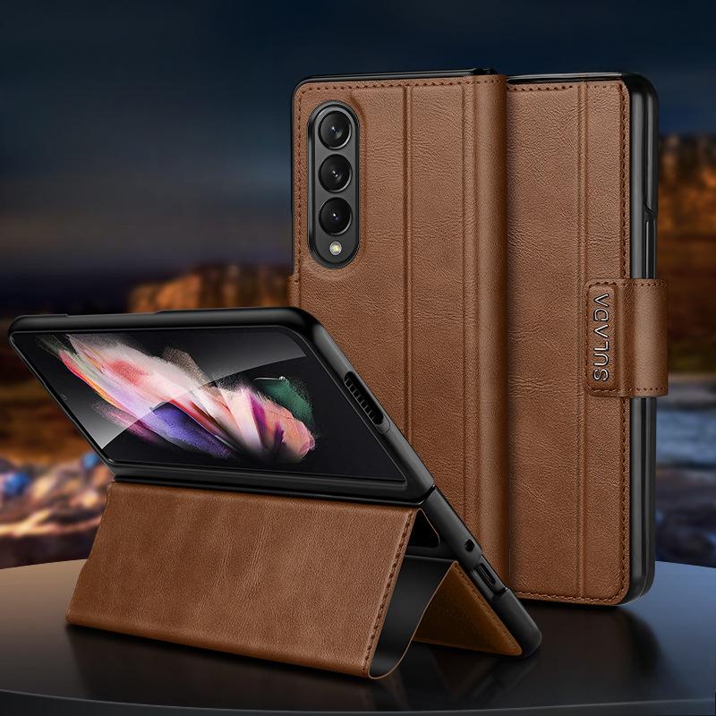Suitable for Samsung Zfold6 Mobile Phone Case 5 Generation Bracket Folding Huawei Matex5 Anti-fall X3 Full-inclusive W23 Men's Leather Case