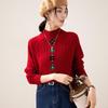 TUHUANG Women's Thick 100% Wool Christmas Jacquard Semi-High Collar Sweater