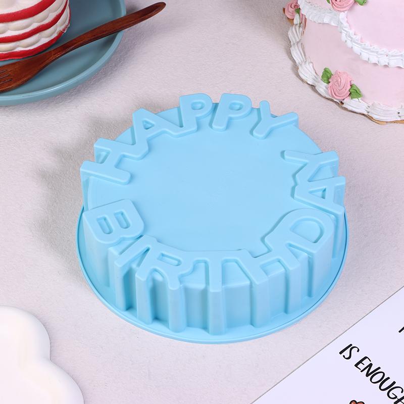 1 Stück 20CM runde Silikon-Kuchenform Happy Birthday Thema Gelee Käse Mousse Pudding Pfannkuchen Backwerkzeug