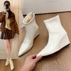 Pu Leather Women's Brown Short Boots Wedges High Heel Pointed Toe Modern Boots for Women Luxury Party Footwear Fashion Botines