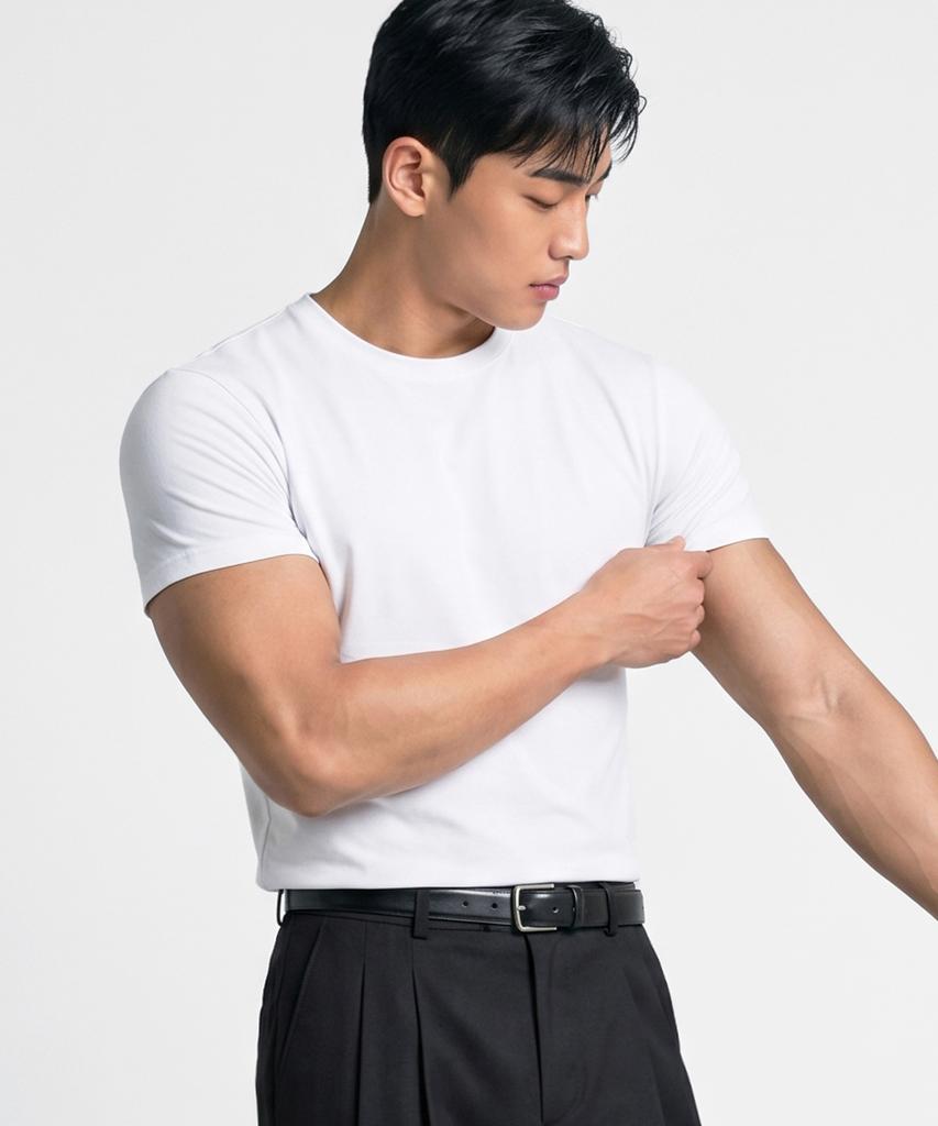 Eopeuleswi [2Pack] Soft Plain Muscle Fit Half Sleeve 2 Colors