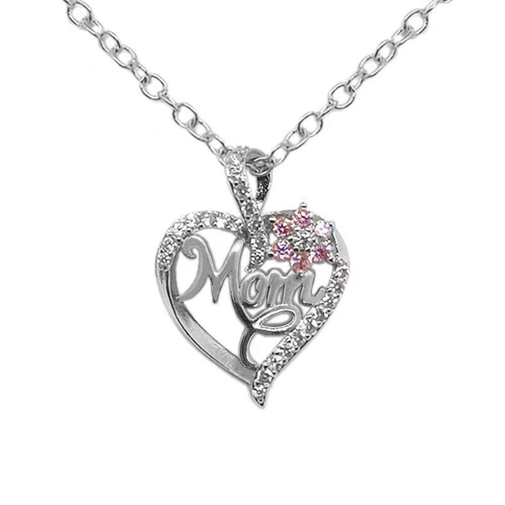 

Gold-Plated Mom Heart Necklace with Cubic Zirconia - Dainty Valentine s Day Gift for Women Fashion Jewelry