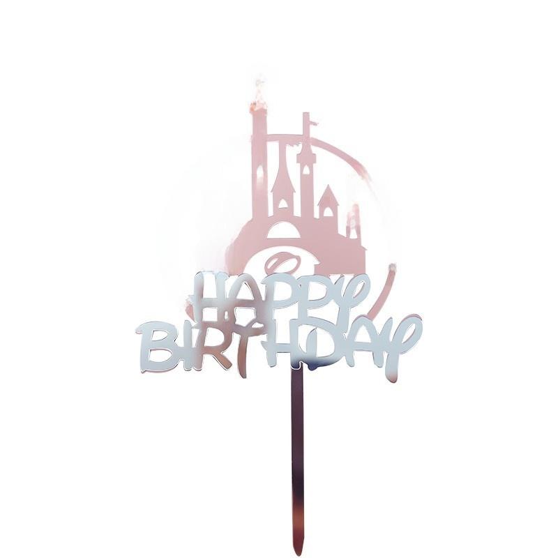 Silver Pink Cartoon House Decorative Figurine Fairy Tale 3D Castle Cake Topper Little Prince Little Princess Ornament