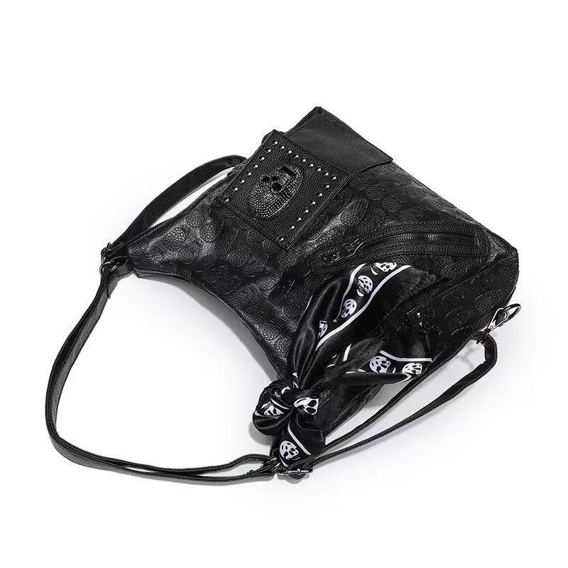 Nischen-Seidenschal-Tragetasche mit Totenkopfnieten – Vielseitige Handtasche mit großem Fassungsvermögen für Crossbody oder Einzel schultertragen