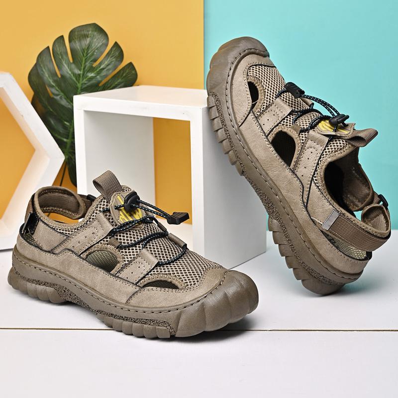 Fashion Golden Sapling Retro Casual Shoes Summer Men's Sandals Outdoor Beach Shoe Platform Sandals Men Genuine Leather Sandales Hommes
