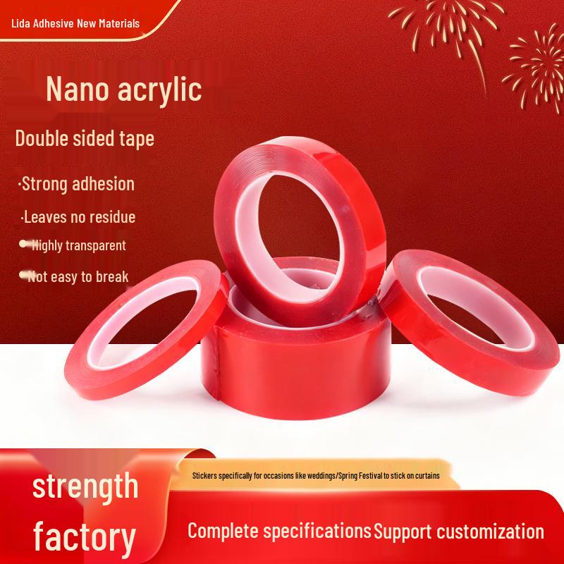 

Clear Red Acrylic Double-Sided Nano Tape: Strong, Waterproof, Traceless Adhesive 30mm Width x 20m Length