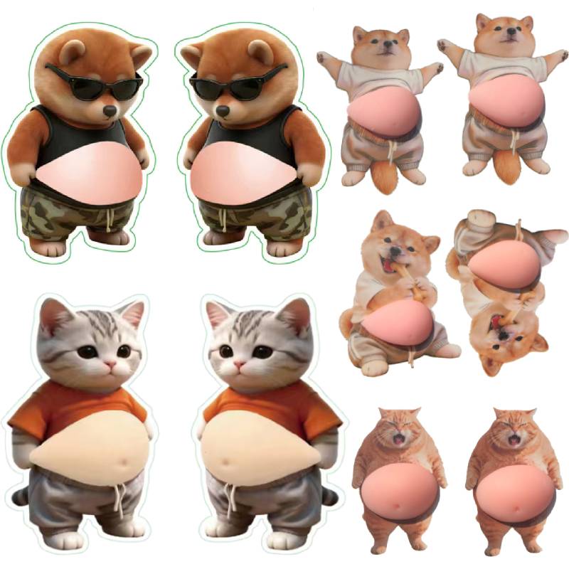 2Pcs Kawaii Cat Belly Sticker 3D Shiba Inu Dog Belly Sticker Silicone Self-Adhesive Stress Relief Bubble Sticker Party Favors
