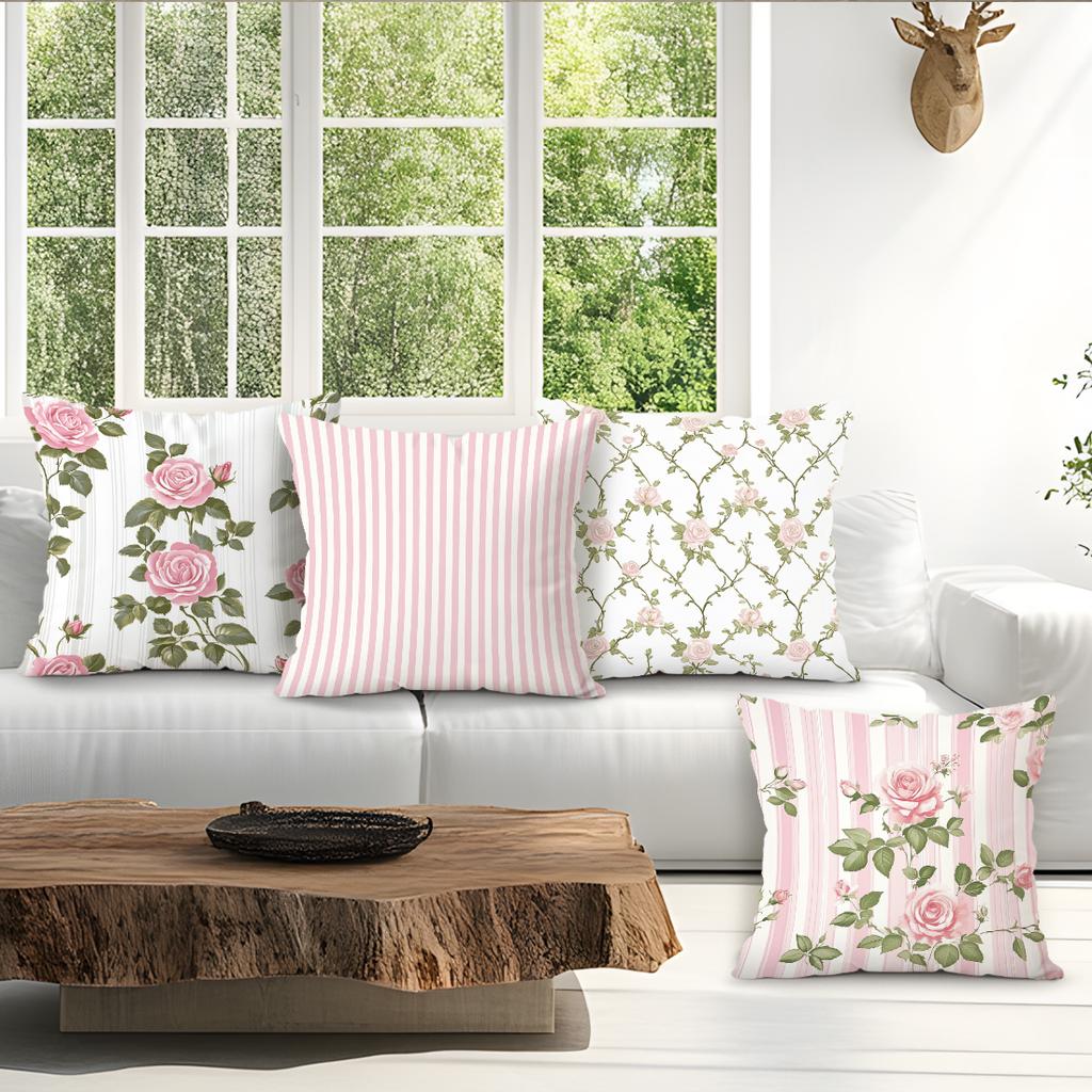 Retro Pink Rose Cushion Pillowcase Printed Polyester 40/45/50Cm Throw Pillowcover Decorative Sofa Cushion Pillowslip Home Decor