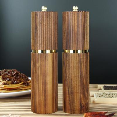 Multifunctional Acacia Wood Pepper Grinder with Ceramic Core and Golden Steel
