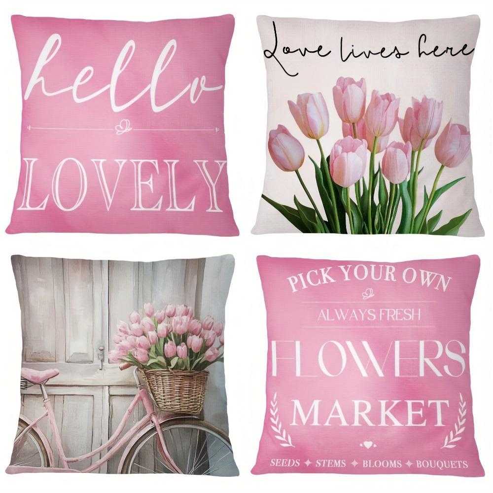 Pink Tulip Warm - Themed Pillowcase PillowcaseBedroom Living Room Sofa Home Decor Polyester Cushion Cover with Zipper