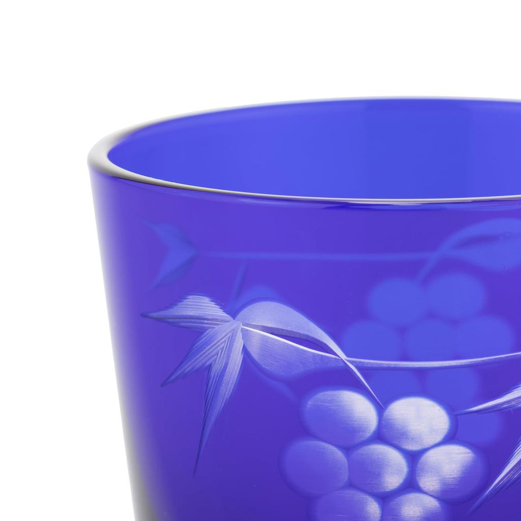 [Authentic Product] Tajima Glass "Edo Kiriko" Sake Cup (Guinomi) - Approx. 5cm Diameter x 6cm Height, Approx. 50ml Capacity, Grape Pattern, Lapis Lazu