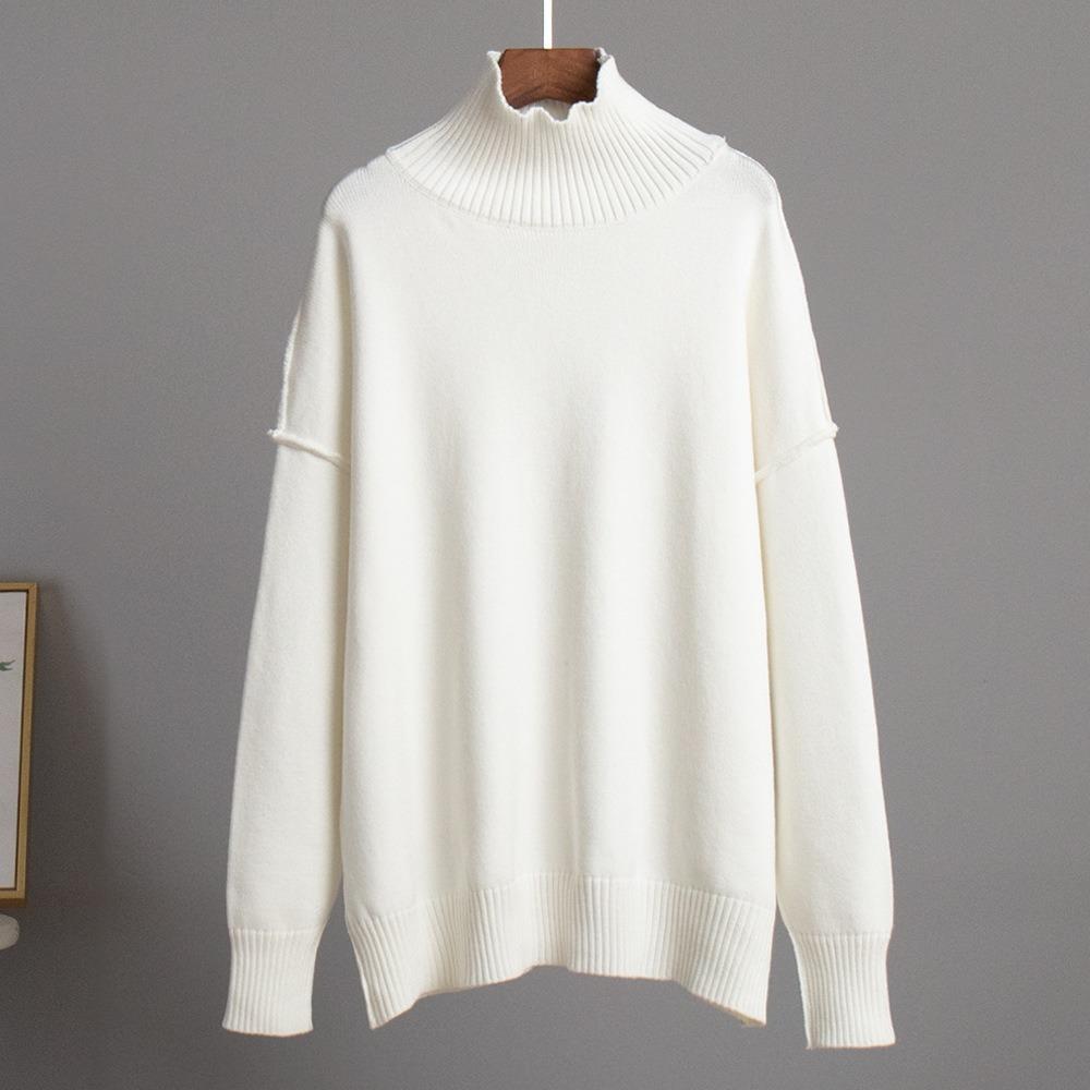 Women s Turtleneck Long Sleeve Knit Top Loose Fit Lazy Solid Viscose Blend Pullover Sweater S