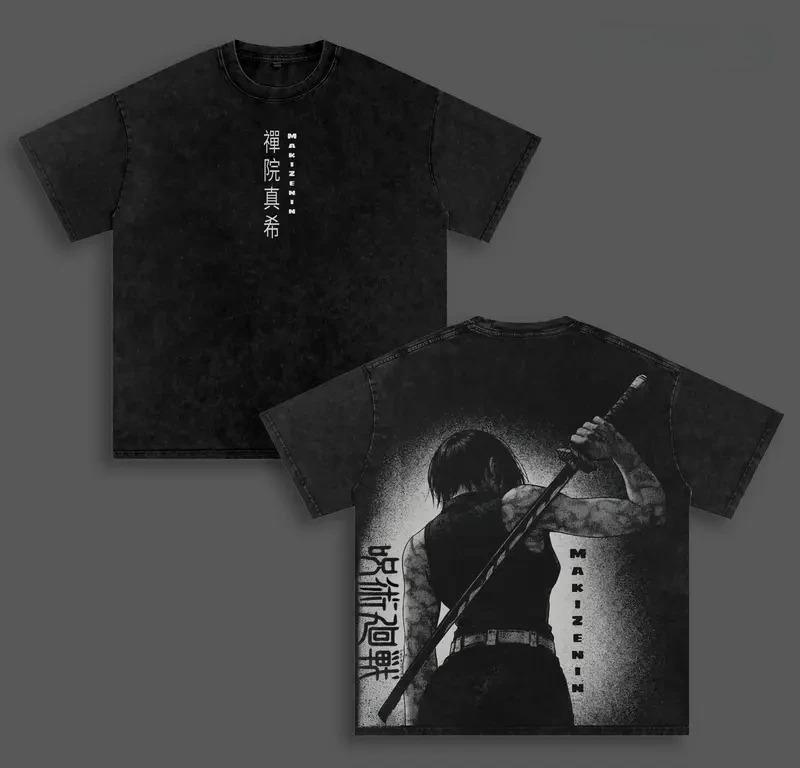 Zenin Maki Jujutsu Kaisen Manga T-shirt Y2k Vintage Washed Oversized T Shirt Men's Unisex Clothing Short Sleeve Cotton Tees Tops