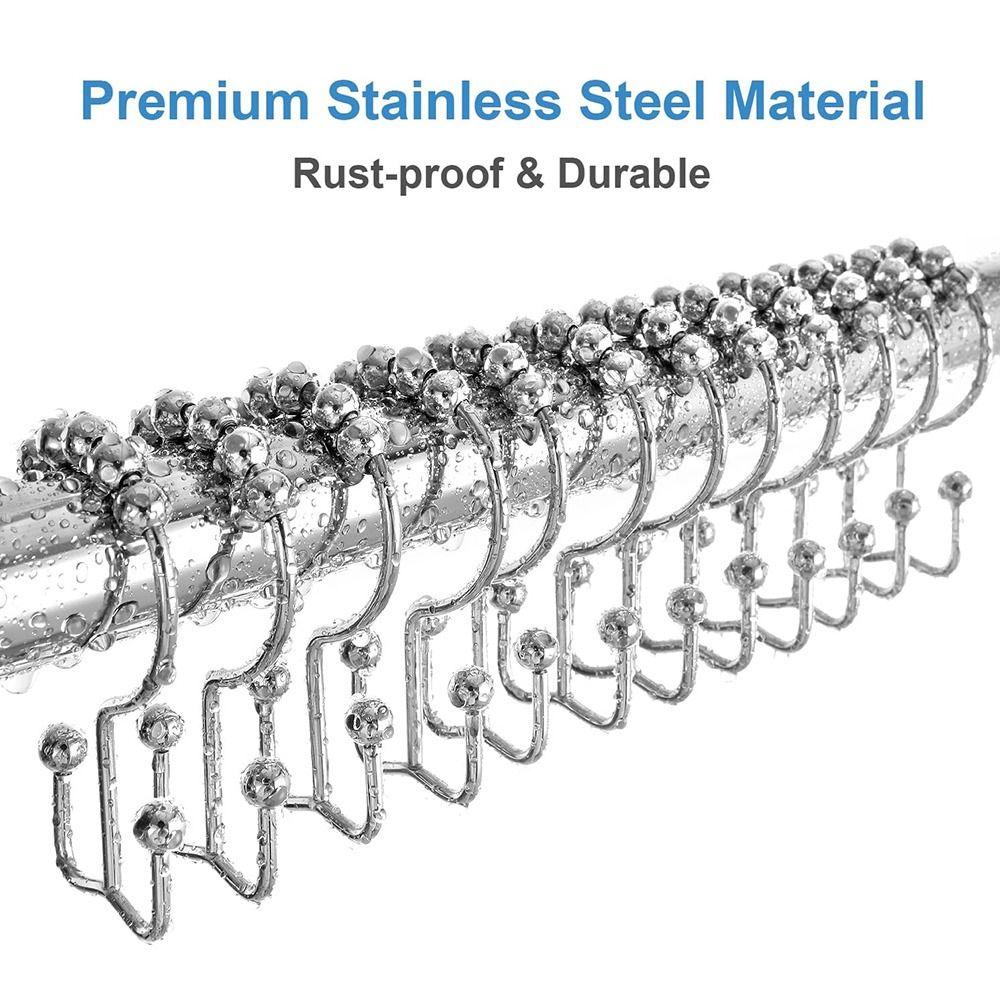 12Pcs Double Sided Shower Curtain Hooks Rust Proof Bathroom Shower Hangers  Curtain Rods