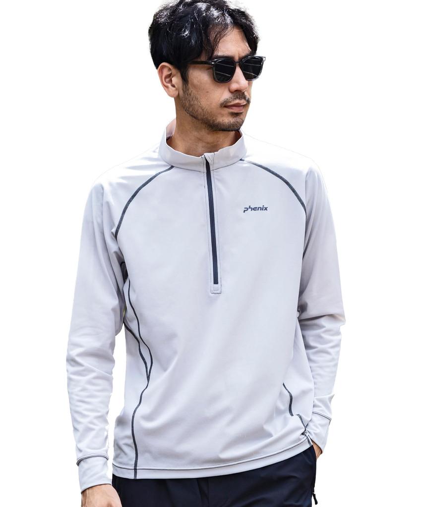 Phoenix Half Zip Long Sleeve Gray Men's T-Shirt, (PH9600)