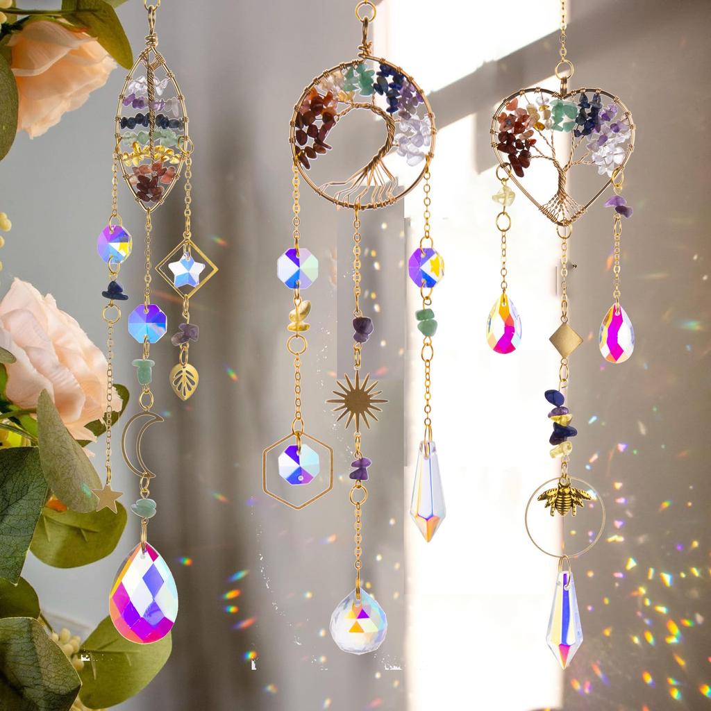 Natural Stone Colorful K9 Crystal Sun Catcher Hanging Pendant Outdoor Garden Home Hanging Decoration Xmas Ornament Gift 2025