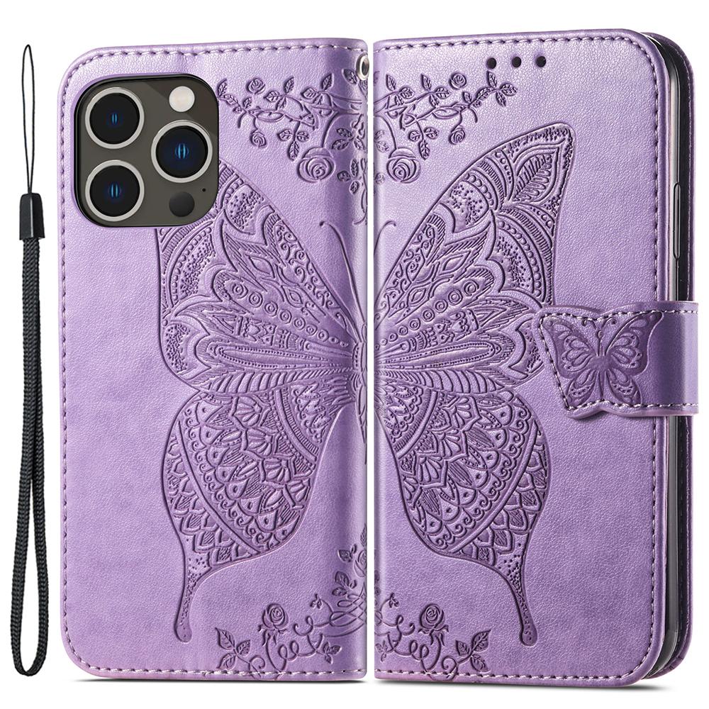 For iPhone 15 Pro Max Stand Wallet Case Butterfly Imprinted PU Leather Protective Phone Cover