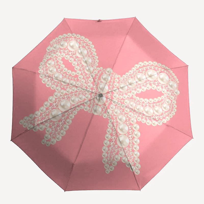 1pc Pearl BowAutomatic Open/close Folding Umbrella, Compact Portable Travel Umbrella, Perfect Birthday/Holiday, Cute Umbrella y023