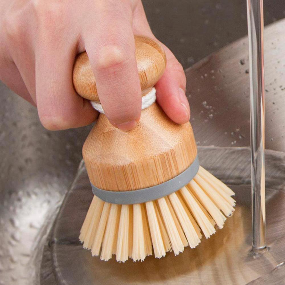 Dish Bamboo Scrub Brushes Pot Brush Round Mini Scrub Brush Natural Scrub Brush Wet Cleaning Scrubber for Wash Dishes Pots Pans