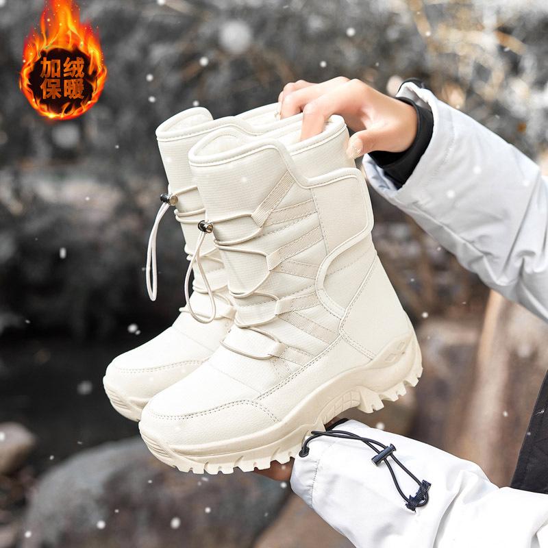 Outdoor Snow Boots Women's Medium Tube Velvet Thickened Snow Country Ski Shoes Changbai Mountain Harbin Shoes Integrated with Fur