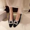 Square-toed Women's Singles Shoes  Spring and Autumn Frosted New Shallow French Rhinestone Temperament