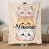 Custom Name Three Cartoon Kittens Flannel Blanket, Suitable for Sofa, Bed, Birthdays, Children, Friends, Gifts