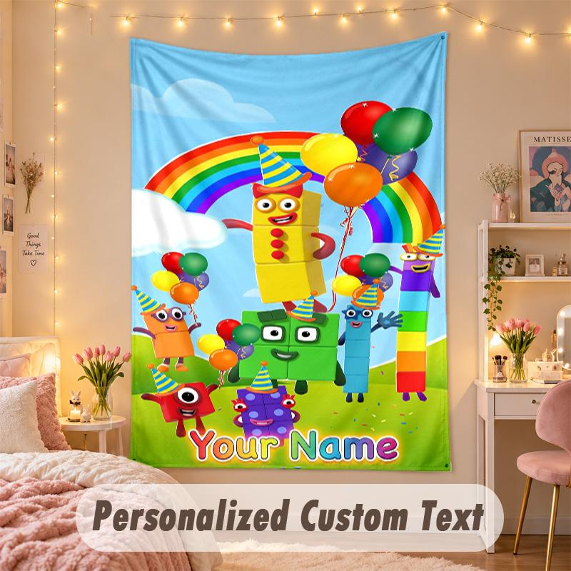 Custom Personalized Tapestry,Numberblock Print Custom Name Text Wall Art Hanging for Bedroom
