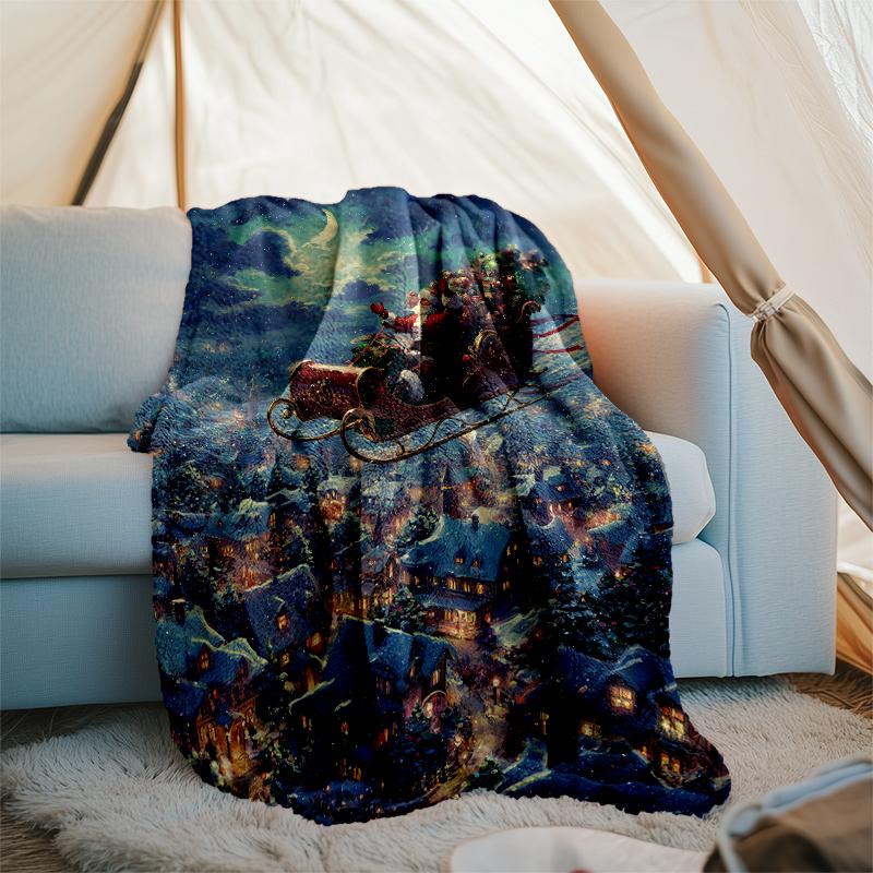 Christmas Santa Claus Theme Printed Blanket - Perfect for Couch, Bed, Travel & Outdoor Use | Machine Washable, Cozy & Durable.